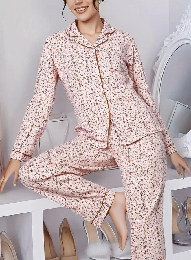 Take Two Women Striped Floral Print Shirt and Pyjama Set
